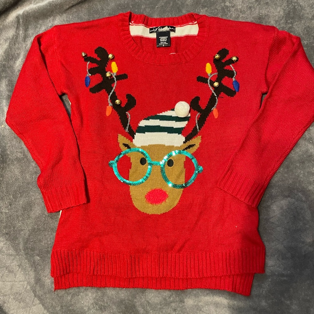 Juniors United States Sweaters Red Reindeer Crew Neck